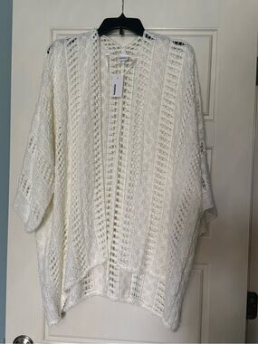 Sonoma Off-White Open-Knit Poncho Sweater